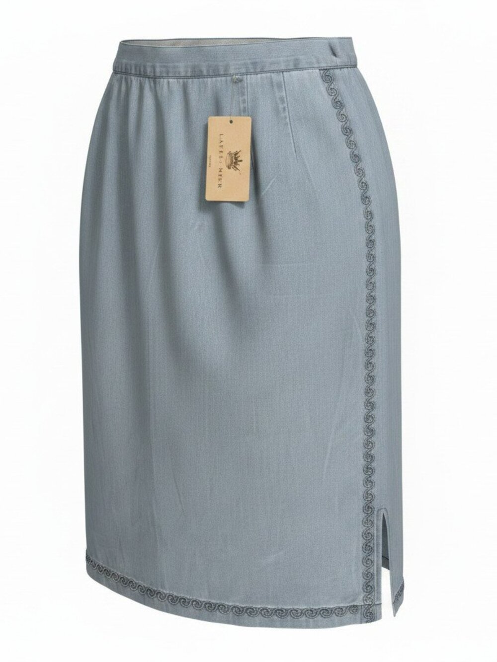 Lafei-Nier Chambray Embellished Midi Skirt Modest Beach 100% Cotton NWT Size Med